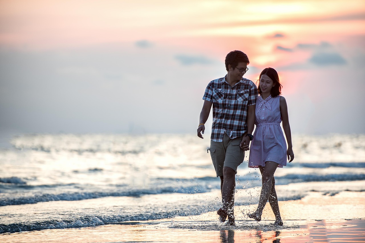 happy valentines day, couple, holding hands, beach, lovers, affection, walk, walking, together, walking together, asian couple, shore, seashore, affectionate, happy couple, love, outdoor, smiling, relationship, pair, nature, girl, sea, ocean, seaside, people, water, asia