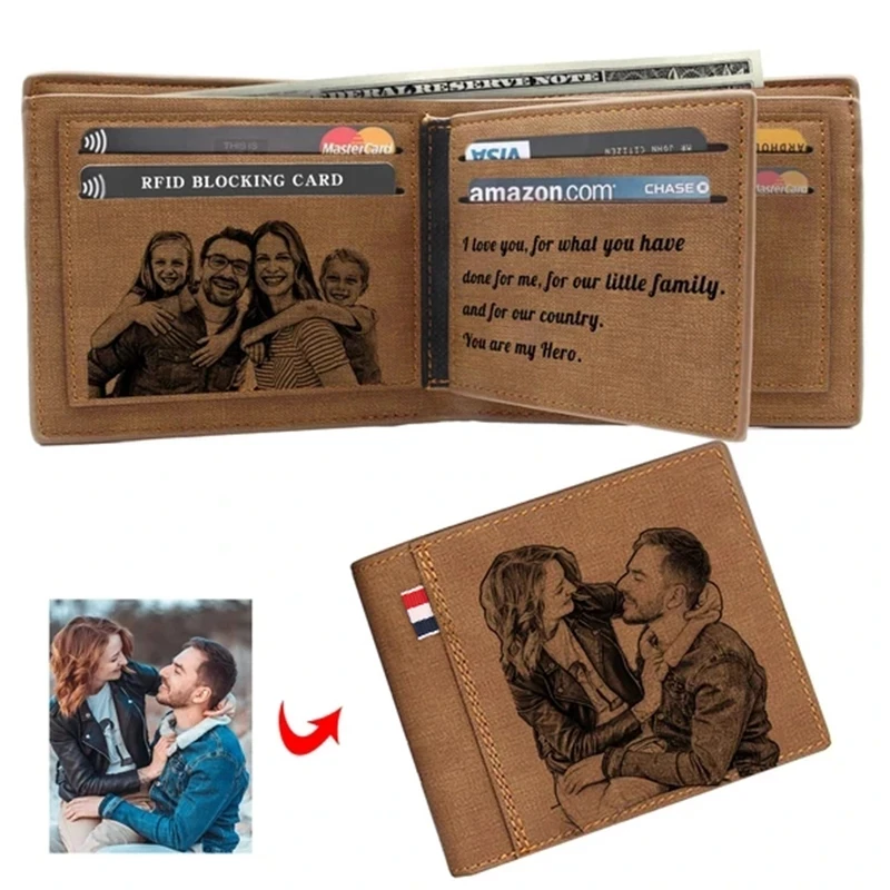Personalized Photo Engraved Leather Wallet – Gift for Husband or Dad