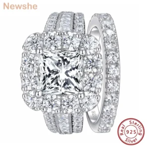 Newshe 2Pcs 925 Silver Wedding Rings